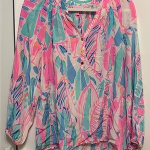 Lilly Pulitzer Pink and Blue Sailboat Print Blouse